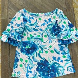 Lilly Pulitzer Blue and Green Floral Blouse
